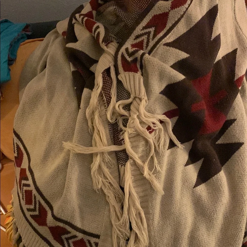 Women’s Cozy Soft Western / Boho Patterned Cardigan with Fringe sz L - Picture 7 of 7